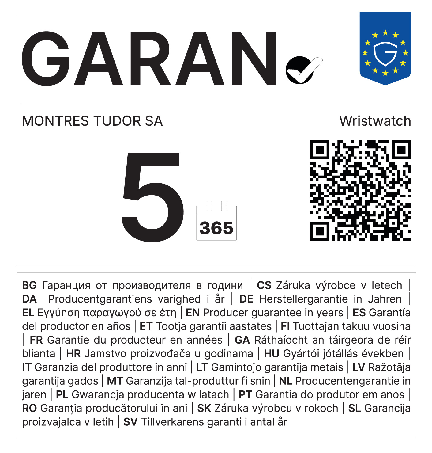 EU GARAN-Label: 5 Jahre Haltbarkeitsgarantie von TUDOR