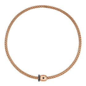 Roségold, Halsschmuck, FOPE Solo Flex'it Halskette mit dekorativem Verschluss und schwarzem Diamantpavé 62606CX_PN_R_X1X_034