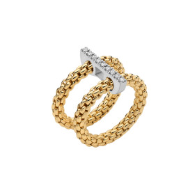 Gelbgold, Ringe, FOPE Prima doppelter Mesh-Ring mit Diamantpavé, Ref: 74008AX_BB_G_XBX_0XL