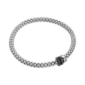 Weißgold, Armschmuck, FOPE Solo Flex'it Armband mit drei Rondellen und schwarzem Pavébesatz 62506BX_PN_B_11B_0XS