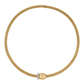 Weißgold, Halsschmuck, FOPE Solo Flex'it Halskette mit dekorativem Verschluss und Pavébesatzt 62606CX_PB_G_XBX_034