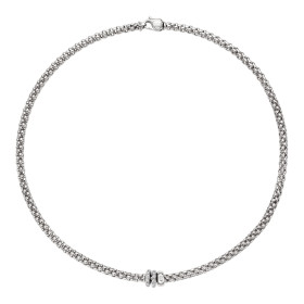 Weißgold, Halsschmuck, FOPE Solo Kette mit drei Rondellen und Pavébesatzt 62506CX_PB_B_BBB_043