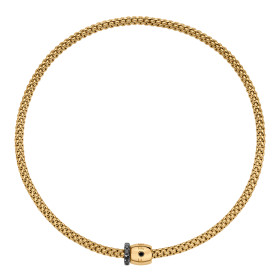 Gelbgold, Halsschmuck, FOPE Solo Flex'it Halskette mit dekorativem Verschluss und schwarzem Diamantpavé 62606CX_PN_G_X1X_034
