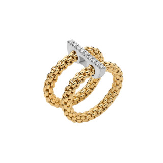 Gelbgold, Ringe, FOPE Prima doppelter Mesh-Ring mit Diamantpavé, Ref: 74008AX_BB_G_XBX_0XL