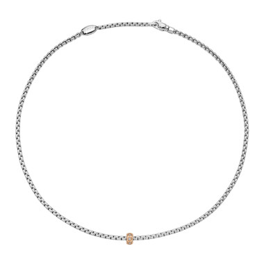 Halsschmuck, Weißgold, FOPE Eka Halskette mit Diamanten in Rautenfassung