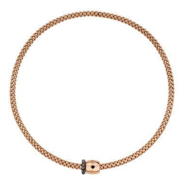 Halsschmuck, Roségold, FOPE Solo Flex'it Halskette mit dekorativem Verschluss und schwarzem Diamantpavé