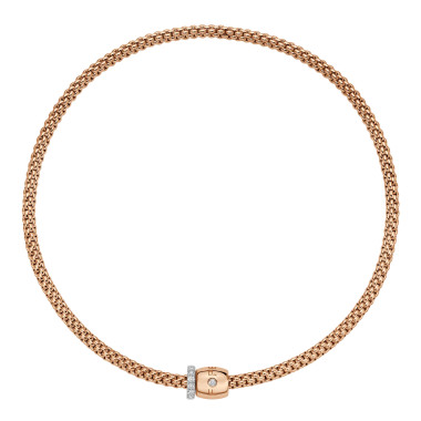 Halsschmuck, Weißgold, FOPE Solo Flex'it Halskette mit dekorativem Verschluss und Pavébesatzt