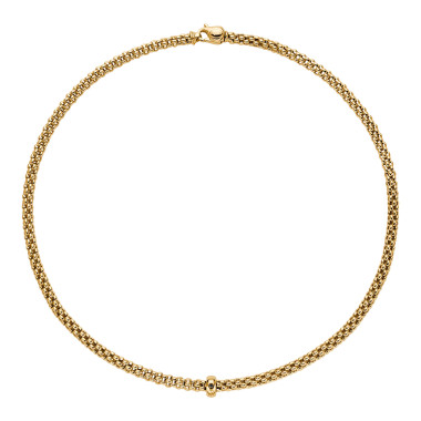 Halsschmuck, Gelbgold, FOPE Solo Halskette mit schwarzen Diamanten