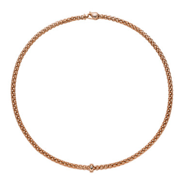 Halsschmuck, Roségold, FOPE Solo Halskette mit weißem Diamanten