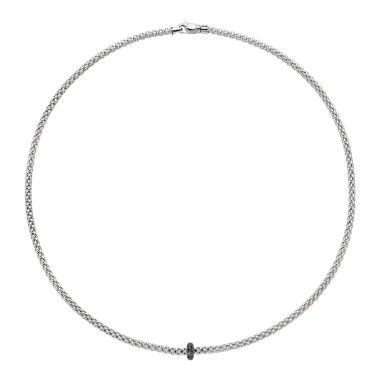 Halsschmuck, Weißgold, FOPE Prima Halskette mit schwarzen Diamanten