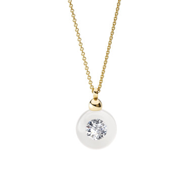 Halsschmuck, Gelbgold, Schmuckwerk Anhänger Glasklar mit Halskette