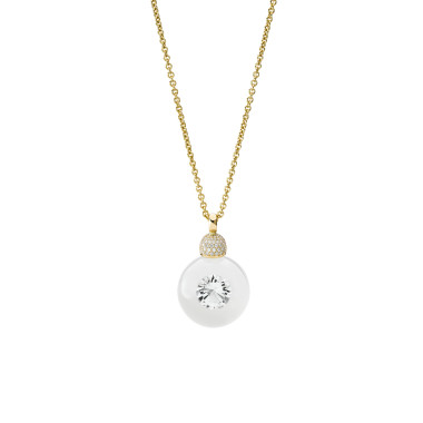 Halsschmuck, Gelbgold, Schmuckwerk Anhänger Glasklar mit Halskette