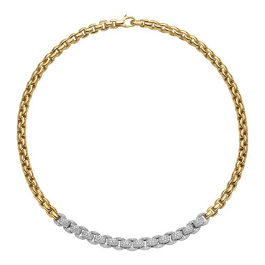         Gelbgold, Halsschmuck, FOPE Eka Collier mit Pavébesatz