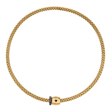 Halsschmuck, Gelbgold, FOPE Solo Flex'it Halskette mit dekorativem Verschluss und schwarzem Diamantpavé